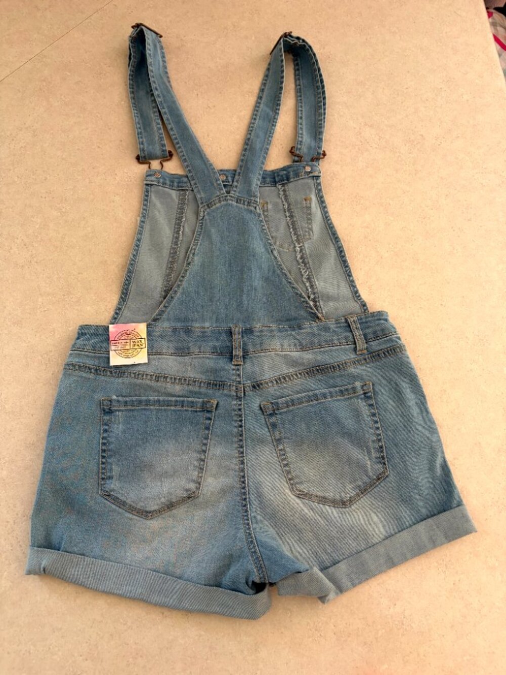 NWT Wax Jean Women Junior Blue Denim Short Overalls Romper  Size L - Picture 8 of 10